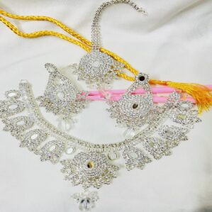 Premium Quality Zircon Bridal Necklace Set with Earrings and Teeka