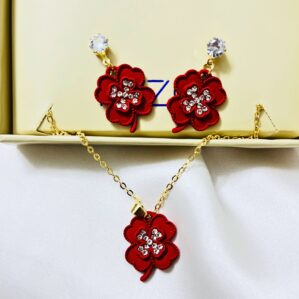 Beautiful Red Flower Chain with Earrings