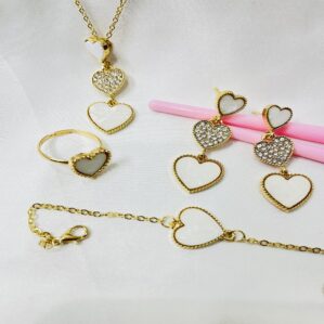 Beautiful Heart White Locket Chain Set with Earring
